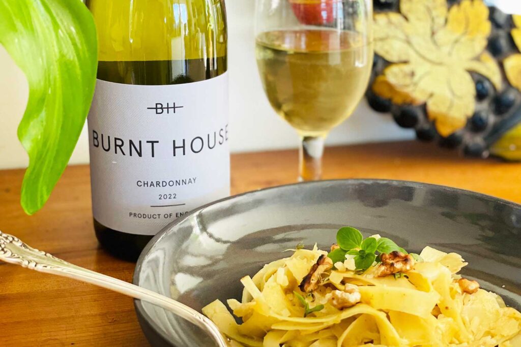 Burnt House Chardonnay paired with creamy parsnip pasta